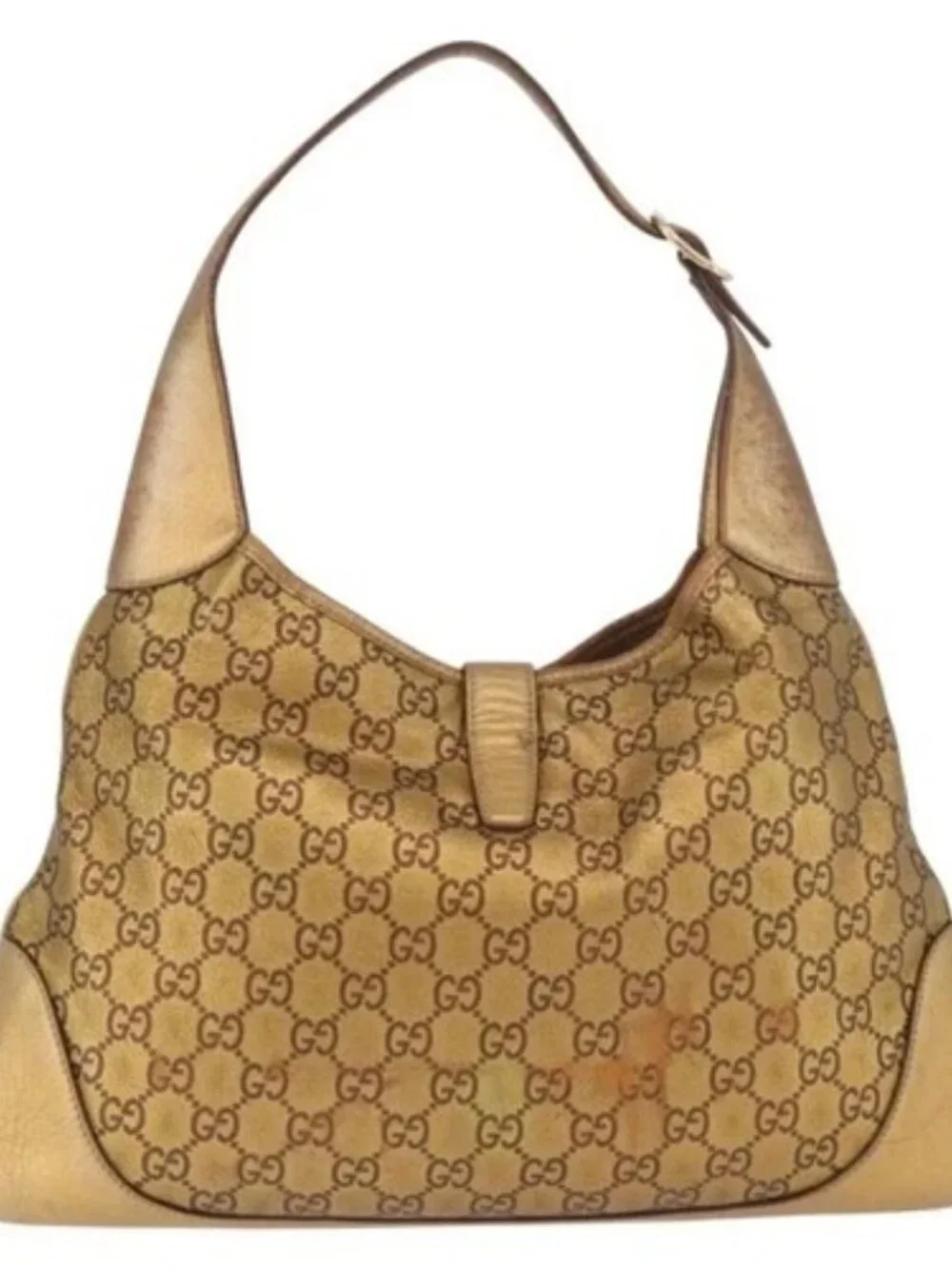 GUCCI GG Canvas Guccissima Sherry Line Bag Leather Gold 153029 Auth BAZ429